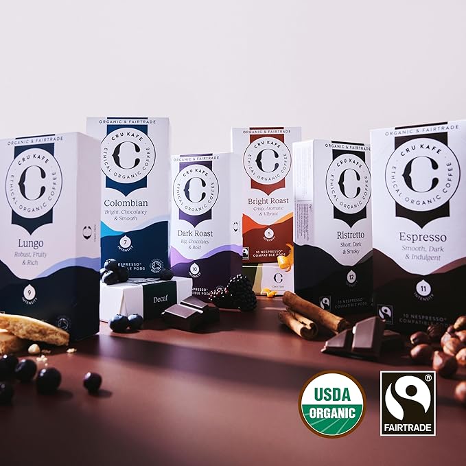 CRU Kafe Discovery Set Organic Coffee Pod 50 Pods (5 Packs of 10 Coffee Capsules) Compatible with Nespresso OriginalLine