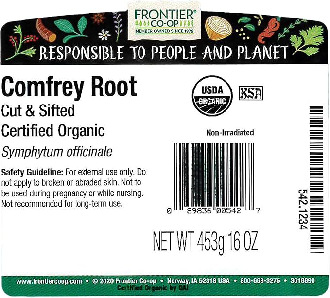 Frontier Co-op Comfrey Root Cut and Sifted Certified Organic Kosher | 1 lb. Bulk Bag | Symphytum officinale L.