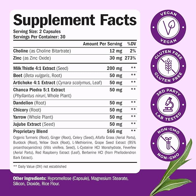 Vegan Liver Cleanse Detox &amp Repair – Herbal Liver Support Supplement w/ Silymarin Milk Thistle Zinc Dandelion Root &amp Artichoke Extract for Enzyme Support Energy &amp Healthy Digestion. 2 p