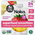 Noka Superfood Fruit Smoothie Pouches Strawberry Banana Healthy Snacks with Flax Seed Prebiotic Fiber and Plant Protein Vegan and Gluten Free Organic Squeeze Pouch 4.22 oz 24 Count