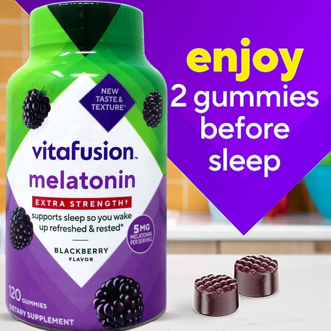 Vitafusion Extra Strength Melatonin Gummies BlackBerry 120 ea (Pack of 6)