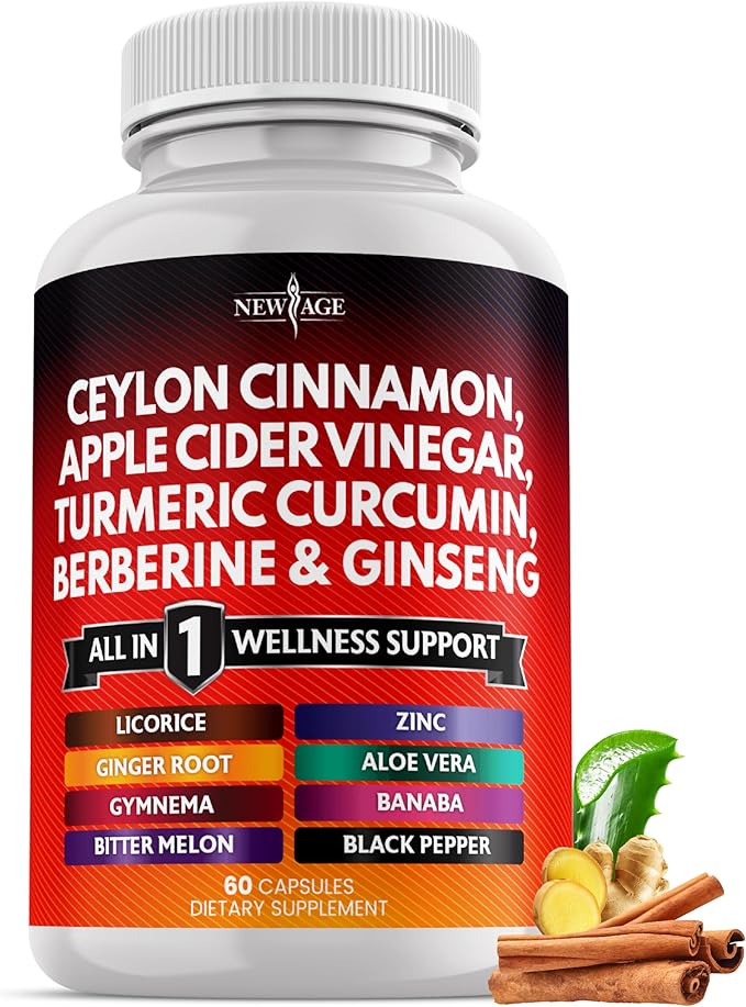 Ceylon Cinnamon Turmeric Apple Cider Vinegar Ginseng Aloe Vera Berberine Plus Banaba Ginger Root - 60 Count