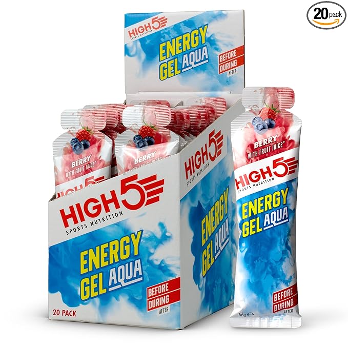 HIGH5 Energy Gel Aqua Liquid Quick Release Energy On The Go from Natural Fruit Juice (20 x 66g Sachets) (Berry)