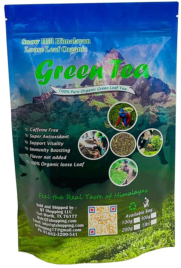 Snow Hill Himalayan Organic Green Tea Leaves of Himalayas Nepal -100% Natural Sun Dried Green Tea POWERFUL ANTI-OXIDANTS Brew Hot Tea Iced Tea or Kombucha Tea Loose Leaf Green Tea