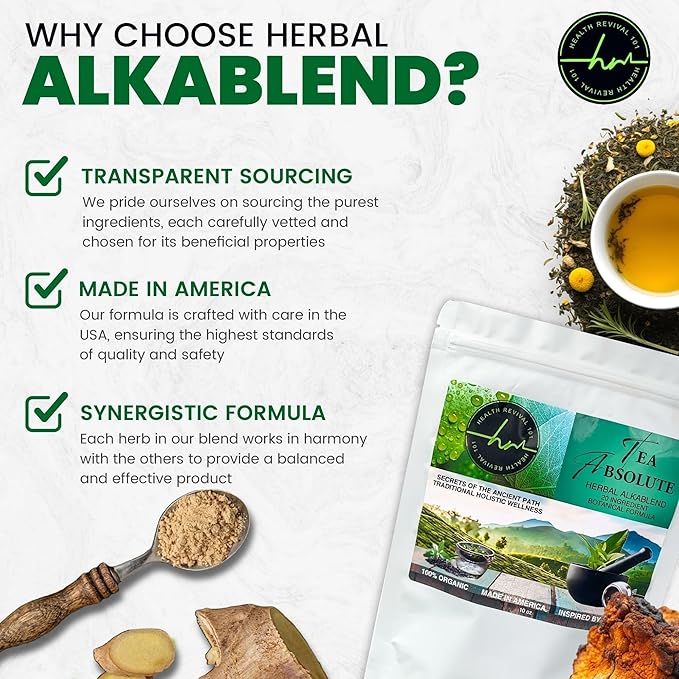Tea Absolute AlkaBlend – Organic Alkaline Herbal Tea | 20-Herb Loose Leaf Botanical Blend | Caffeine-Free Vegan Non-GMO | Daily Wellness Tea Ritual