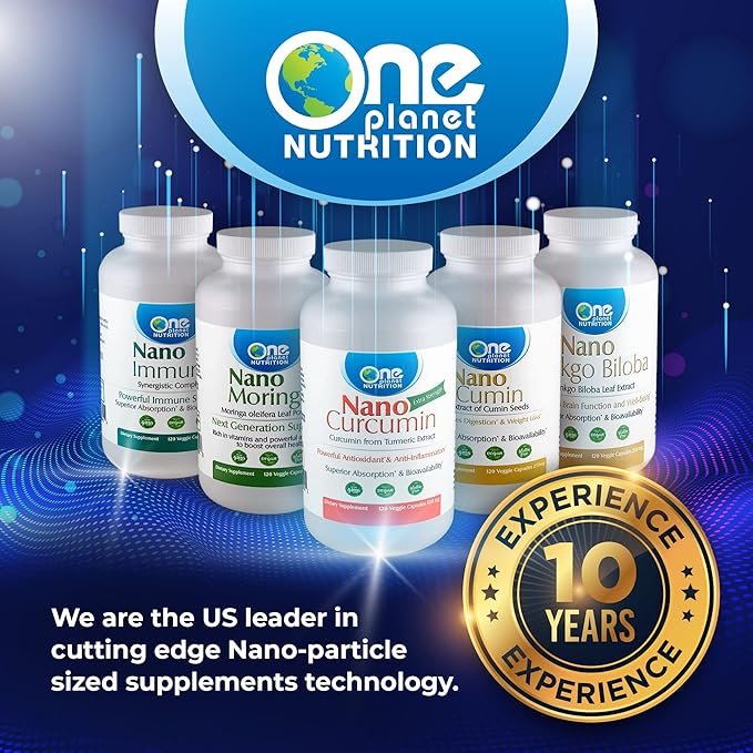 One Planet Nutrition Nano Curcumin Plus 500 mg Veggie Capsules (120 Servings) Nano Curcumin with Boswellia for High Absorption Supports Joint &amp Immune Health Non-GMO Vegan Gluten-Free