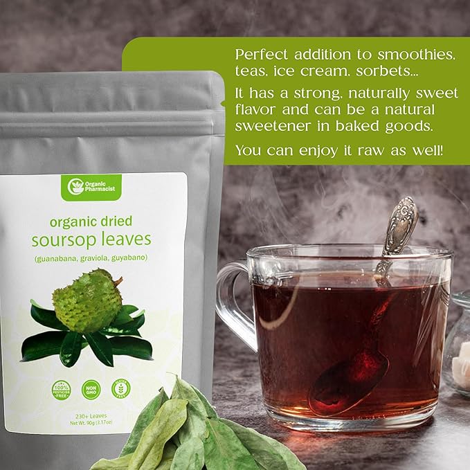 Organic Pharmacist Dried Soursop Leaves Graviola Leaf Guanabana Guyabano Leaf Used for Tea and Extract Soursop Bitters for Tea 90G 230+ Whole Leaves