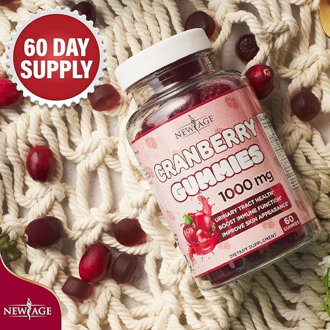 NEW AGE Cranberry Gummies Urinary Tract Health Gummies 1000mg - Supports Bladder Kidney UTI - Vegetarian (Cranberry 180 Gummies)