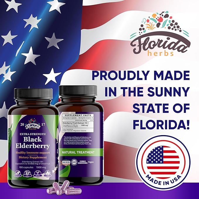 Black Elderberry Capsules | 200 Count - 10000mg | Sambucus Elderberry Vitamins Non-GMO Gluten Free Organic Elderberry Extract Sambucus Nigra - 200 Vegan Capsules - Pack of 2