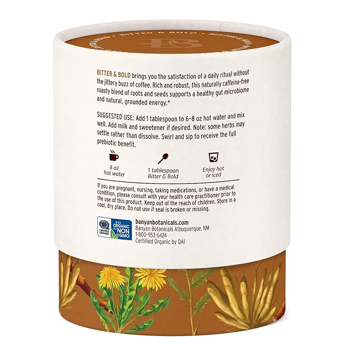 Banyan Botanicals Bitter &amp Bold – Organic Caffeine-Free Herbal Coffee Alternative – Milk Thistle Chicory and Dandelion Coffee Alternative – 3.5 oz 16 servings – Fair for Life Non-GMO Vegan