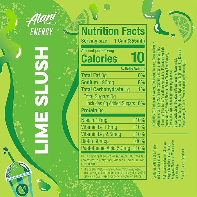 New Alani Energy Drinks Lime Slush Orange Kiss Watermelon Wave Variety Pack 0 Suger Low-Calorie Energy Boost Drinks 12 fl oz (Pack Of 6)