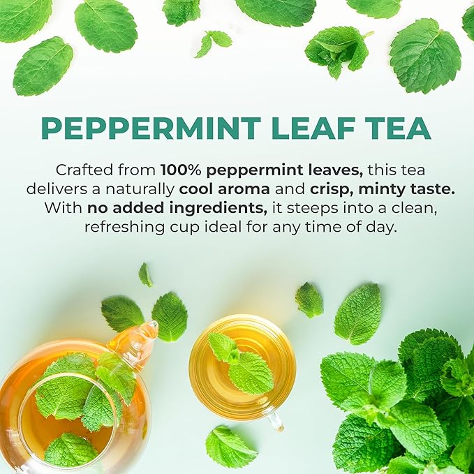 LeafLea 80 Premium Peppermint Tea Bags 100% Natural Peppermint Leaf Tea Te de Menta for Soothing Throat &amp Refreshing Breath Light and Smooth Flavor Caffeine-Free Sugar-Free Individually Wrap