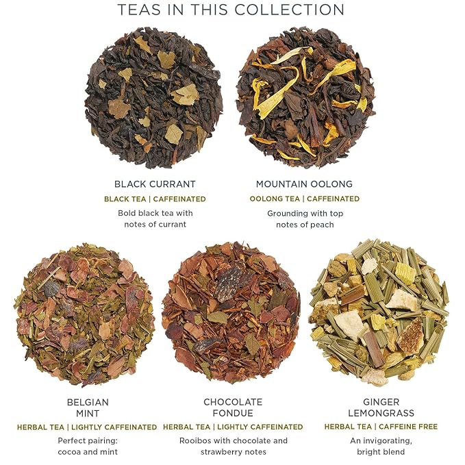 Tea Forte Premium Petite Presentation Box Gift Set Sampler 10 Count 2 of Each Blend Individually Wrapped Handcrafted Pyramid Infuser Bags Winter Chalet