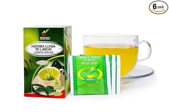 Hanan Peruvian Secrets Hierba Luisa Te Limon | 100% Natural Lemon Grass | 25 Tea Bags | Naturally Aids in Relieving Occasional Stress Tension | Promotes Healthy Sleep and Digestion - 6 Pack