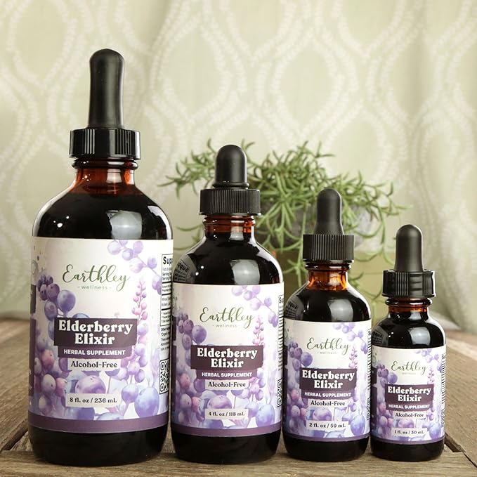 Earthley Wellness Elderberry Elixir Drops Herbal Elderberry Syrup Alternative Powerful Immune &amp Respiratory Support Shelf Stable with Mullein Orange Peels and Cloves (2oz Kids 120+ doses)