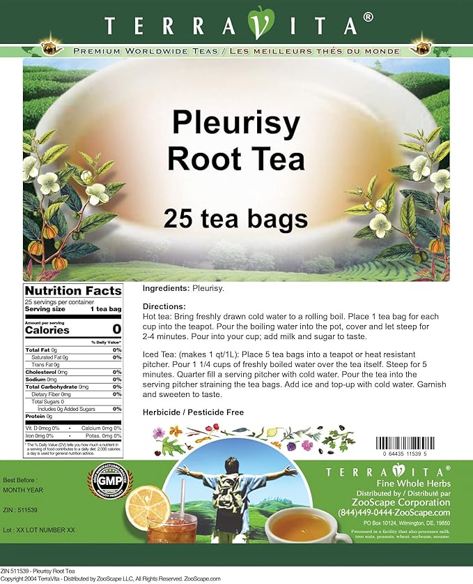 Pleurisy Root Tea (25 tea bags ZIN: 511539) - 3 Pack