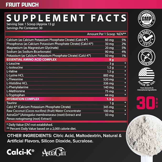 Nutrex Research EAA Hydration | EAAs + BCAA Powder | Muscle Recovery Strength Muscle Building Endurance | 8G Essential Amino Acids + Electrolytes | 30 Servings (Fruit Punch)