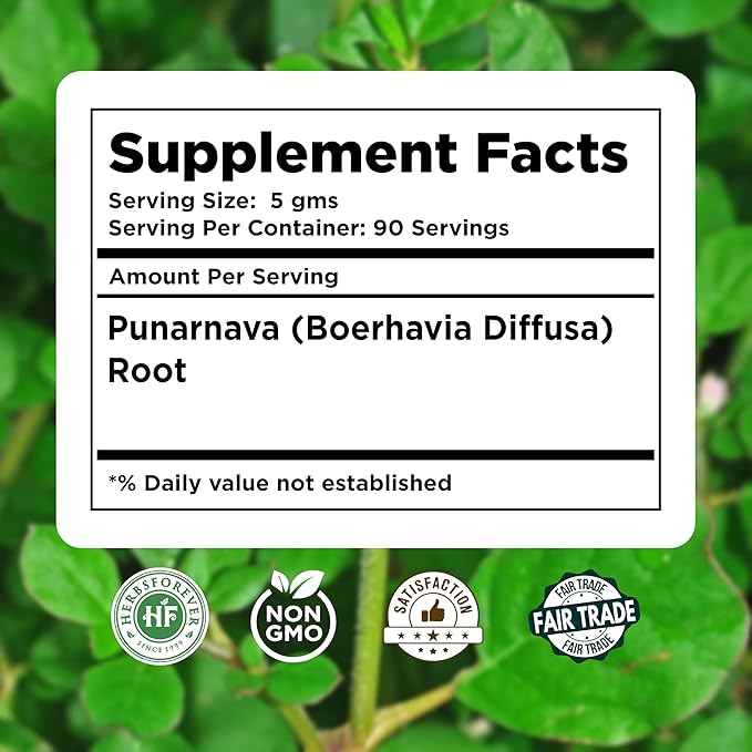 HerbsForever Punarnava(Boerhaavia Diffusa) Root Powder-Liver Kidney UTI Reduce Swelling Fluid Retention| Wild HarvestedNon GMO - 2X Potency | Ultra CleanNO Sand &amp Mud| Steam Treated| 16oz-1L