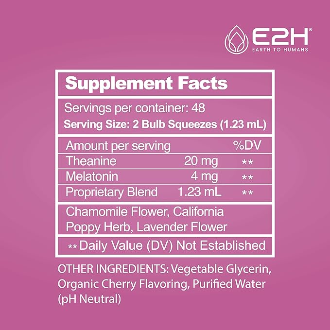 E2H Natural Sleep Aid - Liquid Melatonin with Chamomile Theanine - Sleep Better Deeper Longer - Vegan Gluten Free - Provides Stress Relief (2 Bottles)