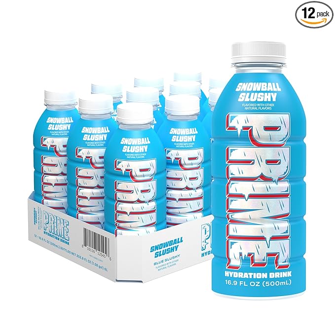 PRIME Hydration SNOWBALL SLUSHY Sports Drinks Electrolyte Enhanced for Replenishing Fluids 250mg BCAAs B Vitamins Antioxidants Low Sugar 16.9 Fl Oz 12 Pack