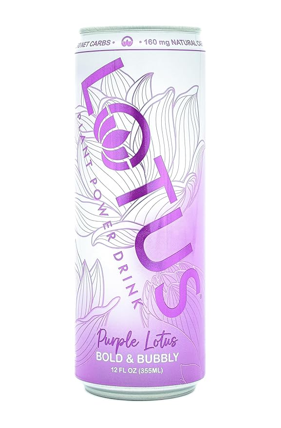 Purple Lotus Plant Power Drink™ | Sugar Free Low Calorie | 160 mg Natural Caffeine from Green Coffee Bean | Plant-Based Ingredients | Zero Sugar | 10 Calories | 12 oz Cans | 12 Count