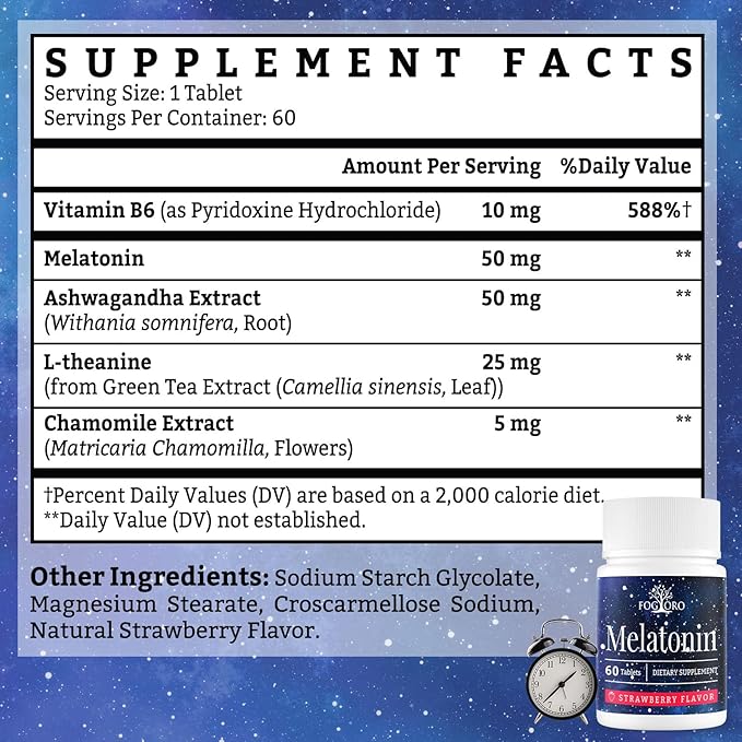 Fogoro Powerful Melatonin -Fall Asleep Faster Stay Asleep LongerEasy to Take 60 Count (Pack of 2)