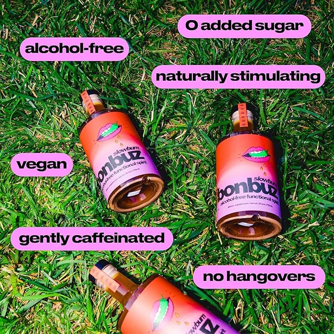 Bonbuz Slowburn - Functional Non-Alcoholic Spirit with a Buzz - Nootropics &amp Adaptogens - Spicy Sugar-Free Mocktail Mixer &amp Alcohol Replacement Drink - Low-Calorie Keto Gluten-Free - 750ml
