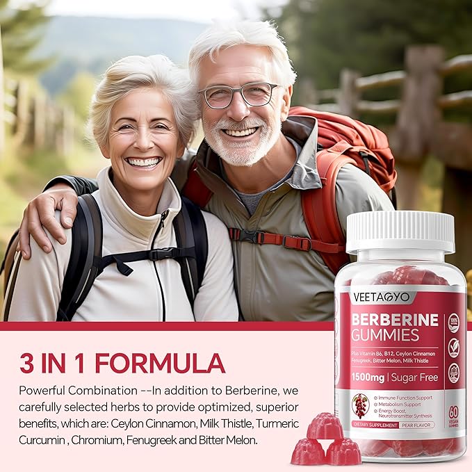 Berberine Supplement 1500mgSugar Free Berberine with Ceylon Cinnamon GummiesChromiumTurmeric Fenugreek for Naturally Metabolism Balanced Berberine HCl from Indian Barberry Extract 120 Cts