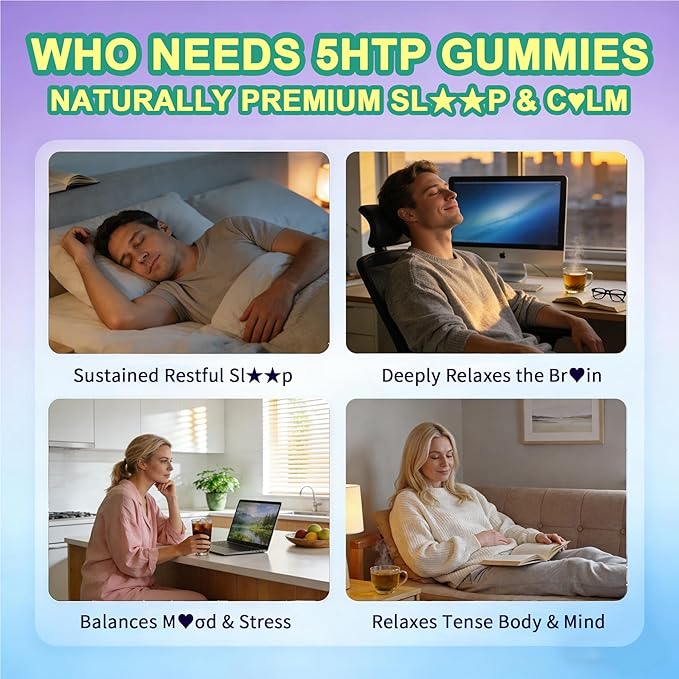 5HTP Gummies + GABA - Melatonin Free -Magnesium Glycinate Ashwagandha L-Theanine L-Tryptophan &amp Vitamin D3 | Relaxation &amp Calm Gummies | Nighttime Support for Adults 2 Pack