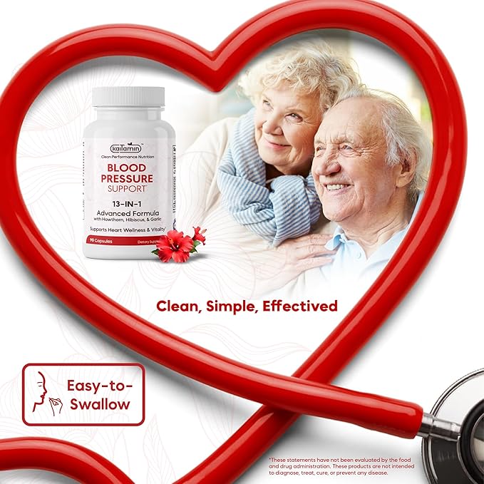 Blood Pressure Support Supplement - Circulation Support &amp Heart Health Supplements - 13-in-1 Formula with Hawthorn Berry Hibiscus &amp Garlic Supplements - 90 Capsules (3-Month Supply)