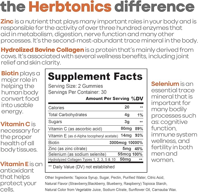 Herbtonics Multi Collagen Gummies Type 1235 &amp 10 with Biotin for Hair Growth Skin Nails - Night Time Weight Supplement with Melatonin to Support Sleep &amp Metabolism | Melatonin for Women a