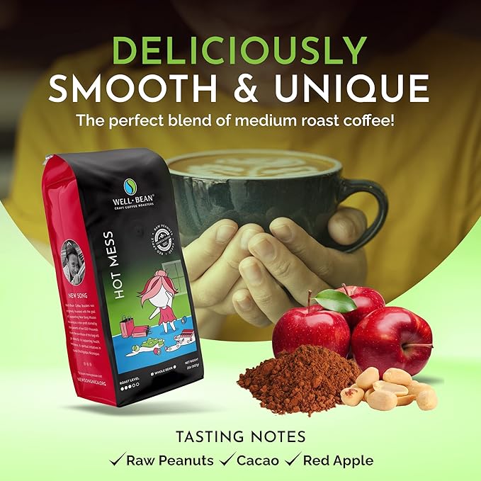 Well-Bean Coffee - Hot Mess Coffee Beans Nicaraguan Microlot Whole Bean Coffee Gluten-Free Keto Coffee Antioxidant Rich Coffee Beans Whole Medium Roasted Coffee 2 lb