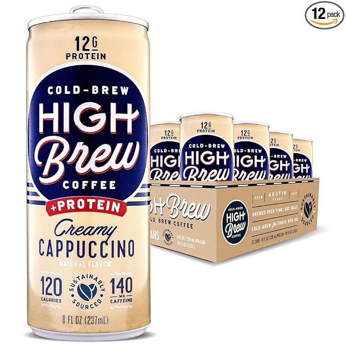 HIGH Brew Coffee Cold Brew Coffee + Protein Creamy Cappuccino 8 Oz Can 12/pack