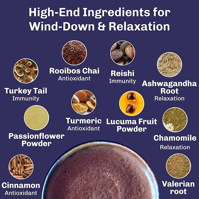 MUD\WTR Rest Evening Mushroom Blend Powder | 2240mg Adaptogenic Mushroom Tea | Sleep Support Wind Down &amp Relaxation Tea | USDA Organic &amp Vegan | Turkey Tail Reishi Ashwagandha | 30 Serving