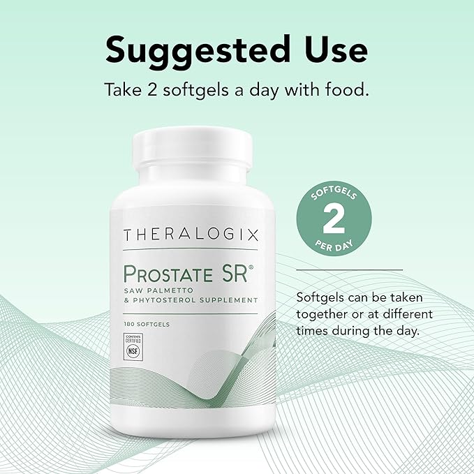 Theralogix Prostate SR Saw Palmetto &amp Beta-Sitosterol Supplement - Supports Healthy Urinary Tract Function in Men* - 90-Day Supply - NSF Certified - 180 Softgels
