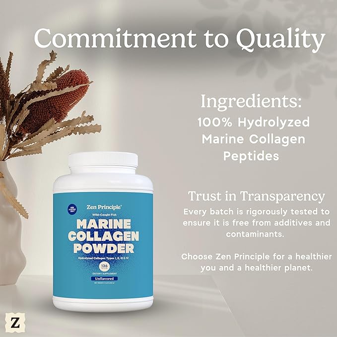 Zen Principle Marine Collagen Peptides Powder 3lb. Wild-Caught Fish Non-GMO. Supports Healthy Skin Hair Joints and Bones. Hydrolyzed Type 1 &amp 3 Protein. Amino Acids Unflavored Easy to Mix.
