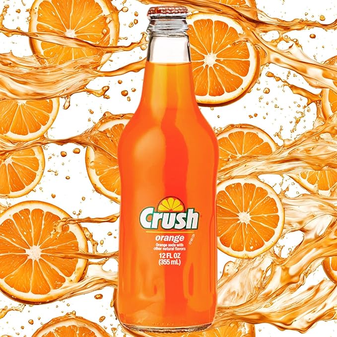 Crush Orange Soda | One of Crush’s Popular Soda Flavors | Real Cane Sugar | Caffeine Free | 12 oz Glass Bottles with Crazy Soda Pop Bottle Opener (12 Pack)