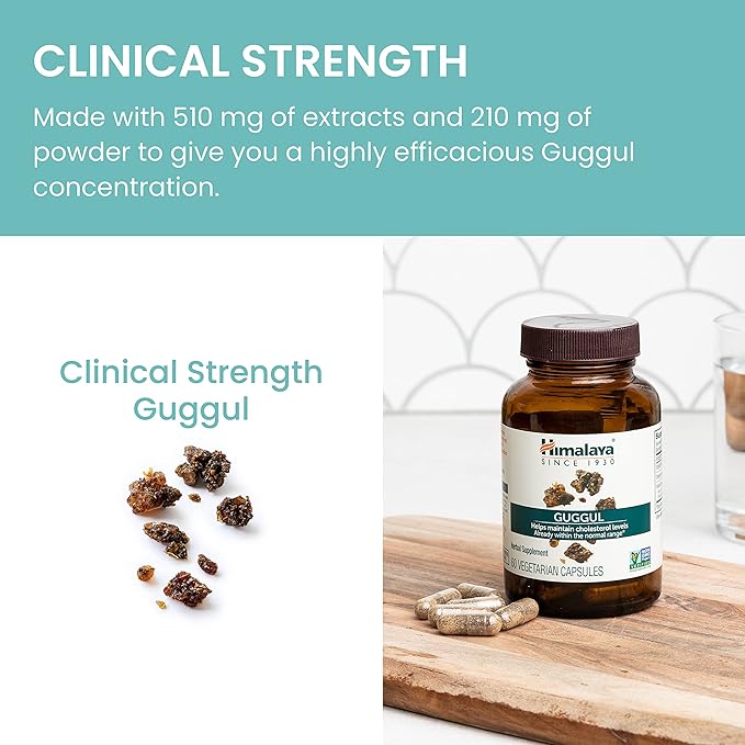 Himalaya Guggul Cholesterol Supplement for Healthy LDL HDL and Triglyceride Levels 750 mg 60 Vegetarian Capsules 1 Month Supply 2 Pack