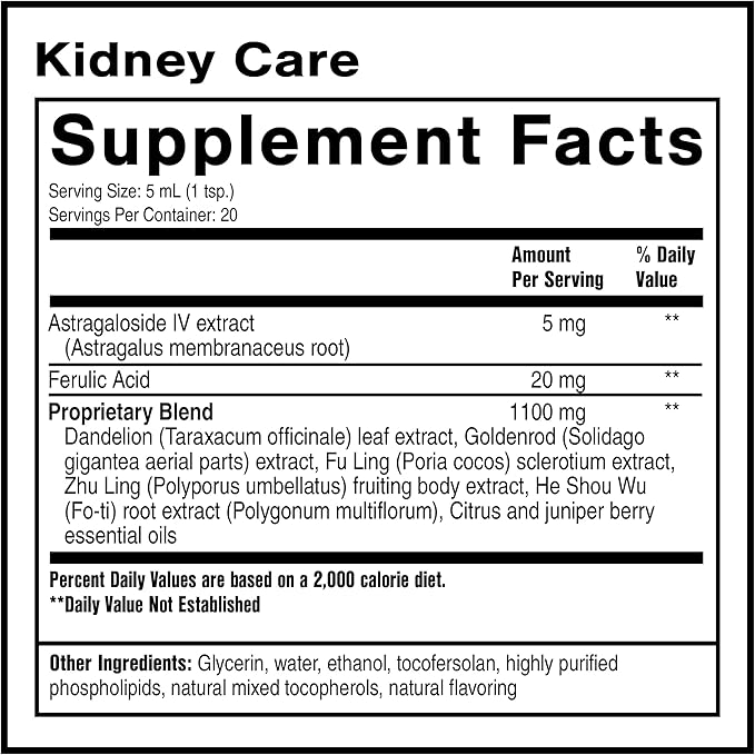 Quicksilver Scientific Kidney Care - Kidney Cleanse &amp Lymphatic Drainage Supplements - Astragaloside IV Extract Zhu Ling Goldenrod Ferulic Acid He Shou Wu &amp Dandelion Leaf (3.38oz / 100ml)