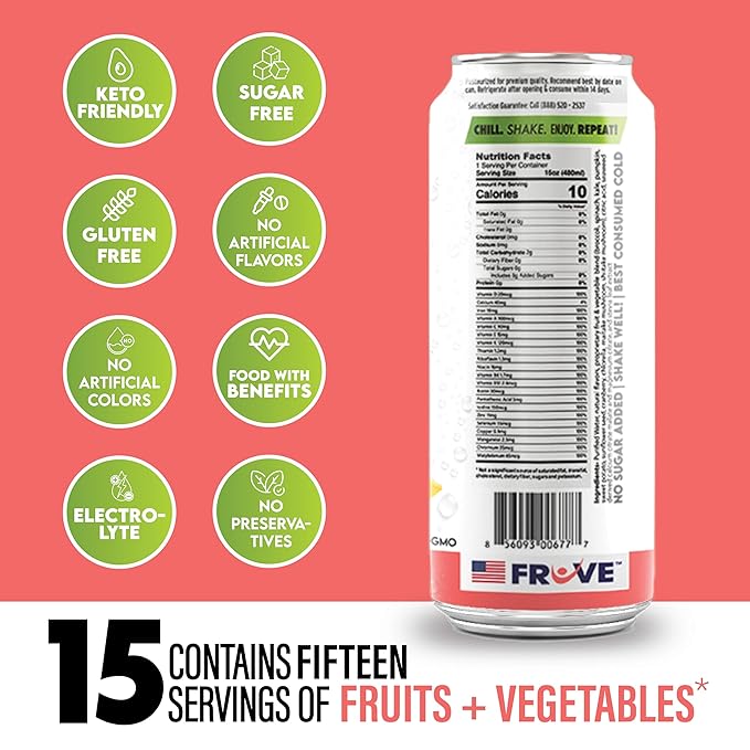 FrUve Super Water | Pineapple Strawberry Flavor | 12 16oz Cans | Healthy Drink | Zero Sugar | Low Calorie Drink | Powerful Antioxidants | Boosts Immune System | NON-GMO | The Super Health Drink