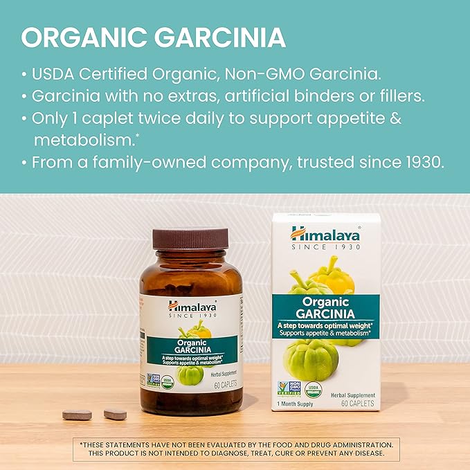 Himalaya Organic Garcinia Cambogia Herbal Supplement Appetite Support Lipid Metabolism Weight Support USDA Organic Non-GMO Vegan 600 mg 60 Plant-Based Caplets 2 Pack