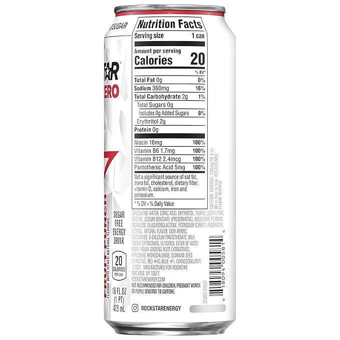 Rockstar Pure Zero Energy Drink 0 sugar 0 calories with Caffeine and Taurine 16oz (Packaging May Vary) Punched 384 Fl Oz (Pack of 24)