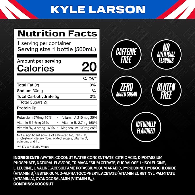 PRIME Hydration Kyle Larson Sports Drinks Electrolyte Enhanced for Replenishing Fluids 250mg BCAAs B Vitamins Antioxidants Low Sugar 16.9 Fl Oz 12 Pack