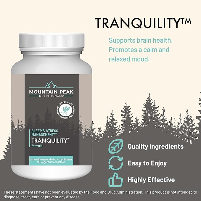 Mountain Peak Nutritionals Tranquility &amp Mood Support Formula Bundle - Supports Brain Health Stress Relief Sleep &amp Serotonin Levels - Hypoallergenic Dietary Supplement (2 Pack 90 Capsules E