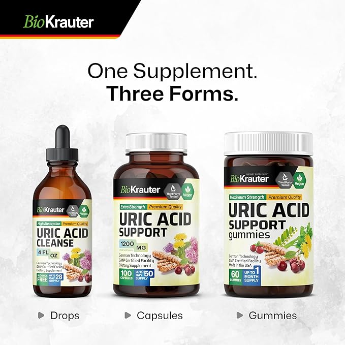 BIO KRAUTER® 7-in-1 Uric Acid Support Supplement with Tart Cherry Dandelion Root Cranberry &amp Celery Seed – Herbal Kidney Support with Milk Thistle &amp Turmeric 1200 mg 100 Capsules 50-Day Su