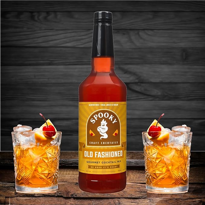 SPOOKY - Old Fashioned Mix - Real Orange &amp Cherry Juice Real Sugar - No Artificial Colors Flavors or Corn Syrup - Premium Gluten Free Cocktail Mixer Kit - 32 Oz (Pack of 2)