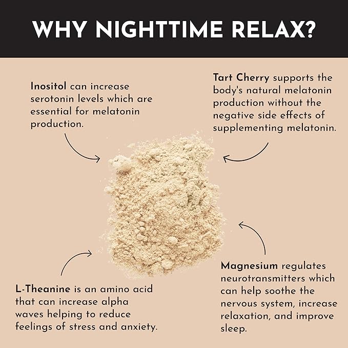 JUST INGREDIENTS Chai Nighttime Relax Drink Mix – 30 Servings | No Sugar Added | Magnesium L-Theanine Chamomile &amp Tart Cherry Extract | Supports Relaxation &amp Restful Evenings