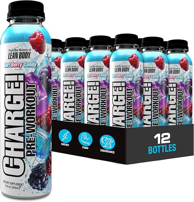 LABRADA Charge Pre Workout Tart Berry Candy RTD Drink – Pump Energy Endurance Formula with 10g Glycerol 6g L-Citrulline Malate 4g Beta Alanine 300mg Caffeine + Complete Hydration Support 12 Ser