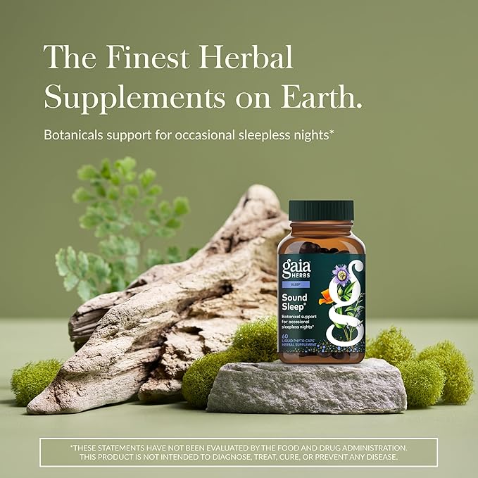 Gaia Herbs Sound Sleep - Sleep Support Supplement - Herbal Plant-Powered Support for Calm &amp Relaxation* - Valerian Root Passionflower &amp More - 60 Vegan Liquid Phyto-Capsules (20 Servings)