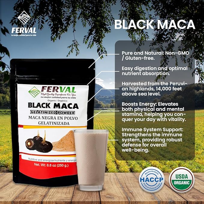 Ferval - Black Maca Powder (Bag of 8.8 oz) - Superfood from The Andes of Peru - by Iky Store